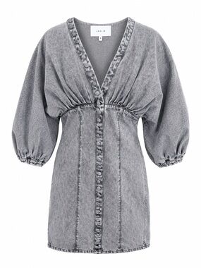 Joslin Gabriel Acid Wash Gray‎ Denim Mini Dress US 4 Grunge Western Prairie Boho
